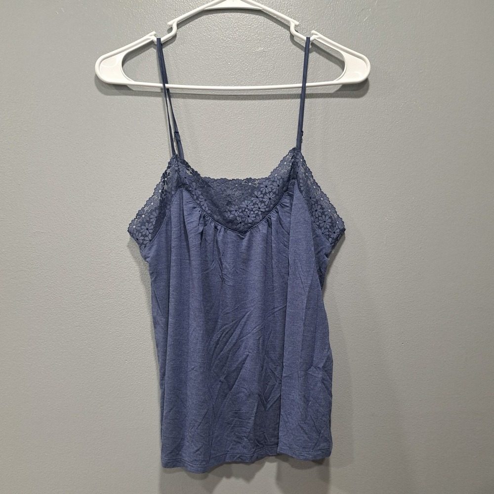 Love by Gap Blue Lace Trim Camisole Top Adjustable Straps Women Medium Sleepwear